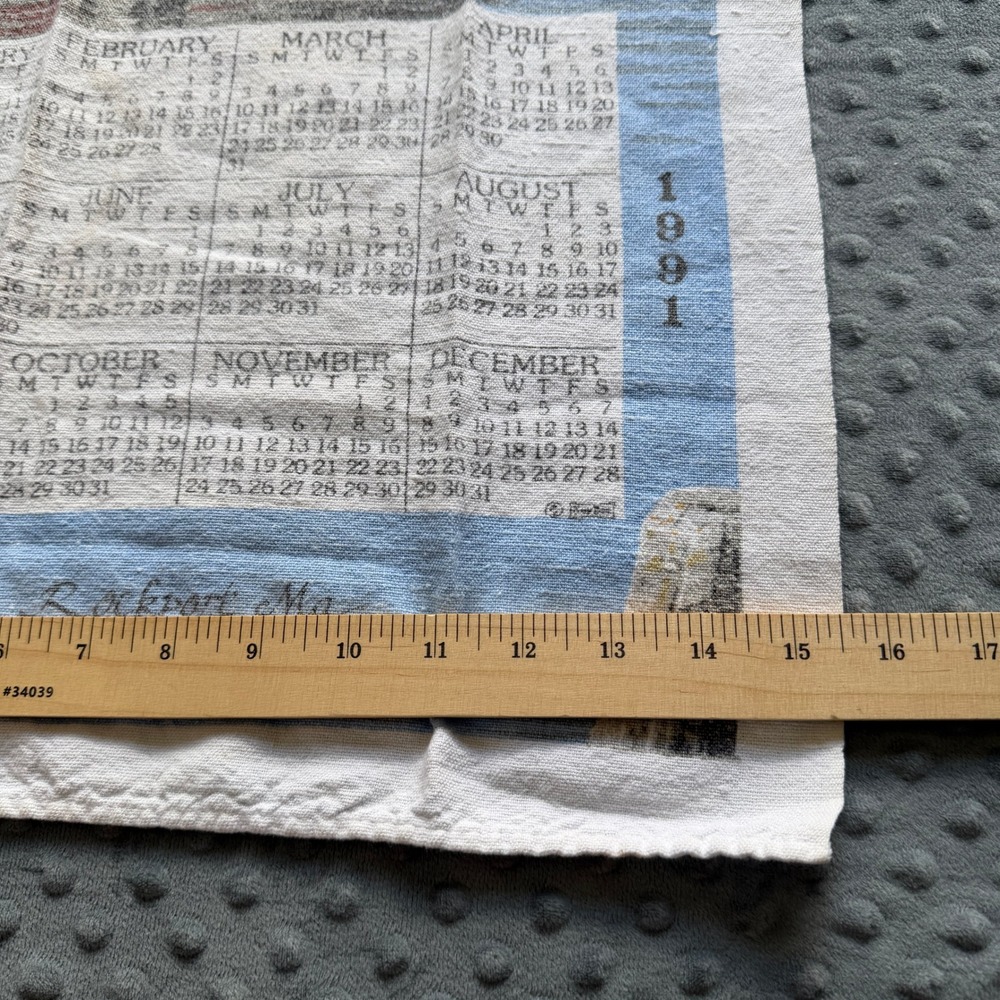 Vintage 1991 Rockport MA Motif No 1 Linen Calendar Tea Towel Red Fishing Shack - Picture 5 of 7